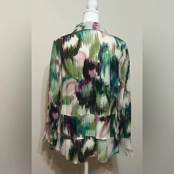 Habitat Clothes to Live In Watercolor Tiered Ruffled Bell Sleeve Blouse XS - Picture 5 of 11